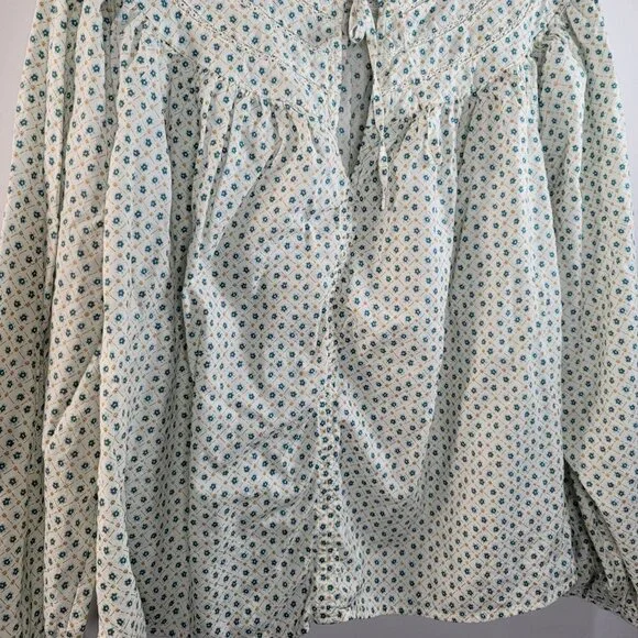 Universal Threads Womens Teal Floral Long Sleeve Tie Front Blouse Size Large - Picture 10 of 14